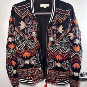 Lovestitch Embroidered Boho Bomber Jacket – Size M
